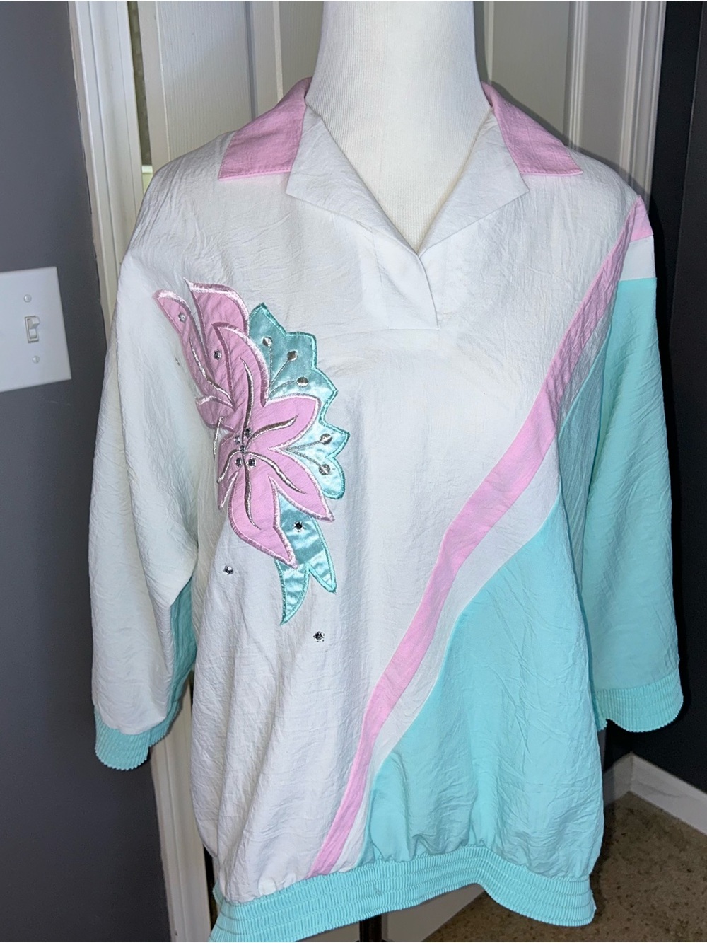 Regal Vintage Floral Pastel Windbreaker Pullover Cottagecore Size Medium